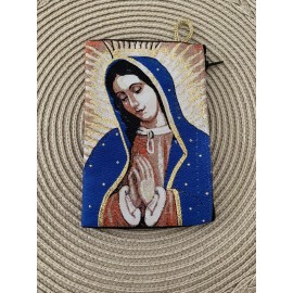 OUR LADY Gold Rosary Pouch 2 Sided Zippered Icon Cloth Case Coin Bag Gift