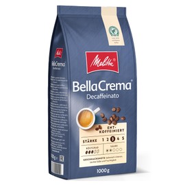 Melitta BellaCrema Decaffeinato Whole Coffee Beans Decaffeinated 1 kg, Unground, Coffee Beans for Fully Automatic Coffee, Caffeine-Free, Mild Roasting, Roasted in Germany, Strength 3