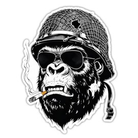 Funny Gorilla Monkey Soldier Sticker Laptop, Tumbler, Car Bumper Sticker Decal, 5 inch - for Car Bumper, Laptop, Motorcycle or Any Smooth Surface