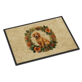 Caroline's Treasures DAC2407MAT Poodle Christmas Flowers Doormat Front Door Mat Indoor Outdoor Rugs for Entryway, Non Slip Washable Low Pile, 18H X 27W