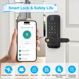 Keyless Entry Fingerprint Smart Door Lock with Handle,Digital Electronic Lock with Touchscreen Keypad,Electric Door Knob for Exterior Interior Entry/Bedroom Front Doors,Built-in WiFi