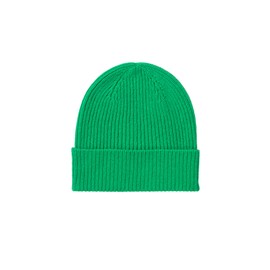 Glen Isla 100% Cashmere Ribbed Beanie Hat Lime Green - Made in Scotland