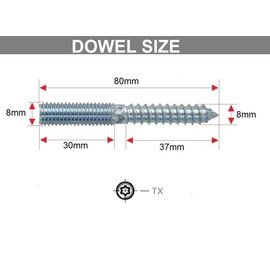 TOP-VIGOR 8Pcs Double Headed Bolts Dowels, M8*80mm Double Ended Screws, Metal Screw Dowels Hanger Bolts for Woodworking Connector Joining Furniture Legs Professional Carpenters DIY