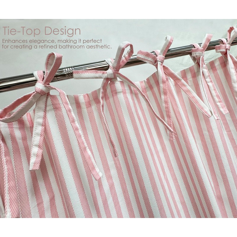 Pink Striped Shower Curtain Hookless Linen Blend Washable for Bathrooms