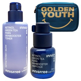 Innisfree Retinol Green Tea PDRN Skin Booster Toner + Retinol PDRN Ampoule 25ml + GOLDEN YOUTH Pouch (Blue) Giveaway / 이니스프리 레티놀 그린티 PDRN 스킨부스터 토너+레티놀 PDRN 앰플 25ml+GOLDEN YOUTH 파우치(블루) 증정