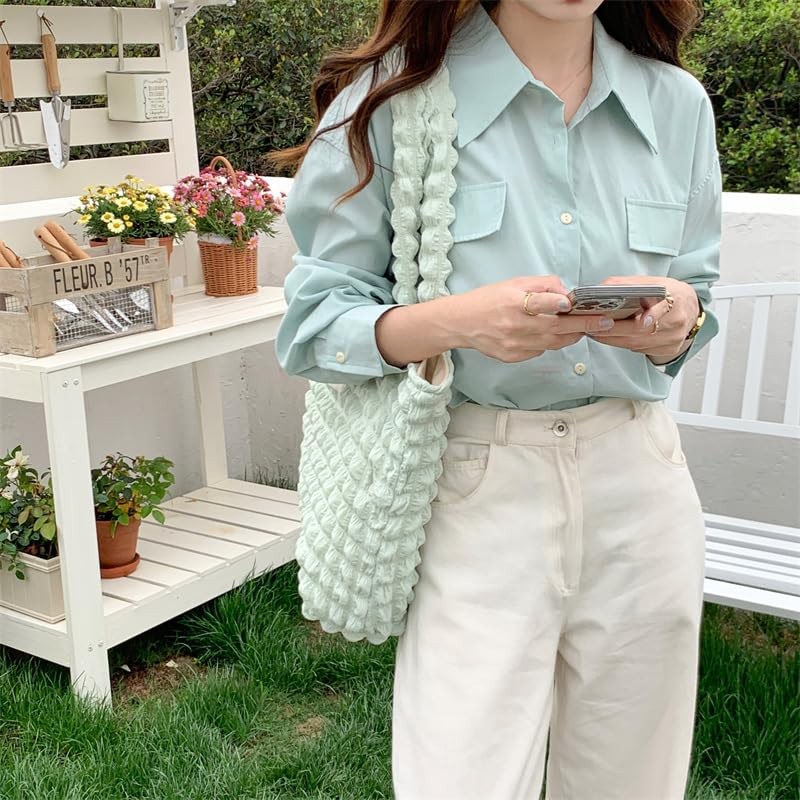 Petit-Germe Popcorn Bag, Tote Bag, Waffle Bag, 05.pale green