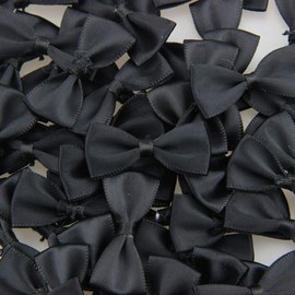 7Rainbows 50pcs Boutique Mini Black Satin Ribbon Bow Tie for Craft Sewing Scrapbooking Wedding and Gift