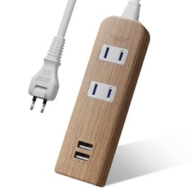 Extension Cord with USB Outlet, Rapid Charging, Power Strip, Stylish, PSE Certified, 2 AC Outlets, 2 USB Ports, For Outings, Travel, Office, Home Use, 9.8 ft (3 m), Wood Grain (Japanese version)