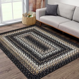 ROYHOME Geometric Area Rug 3x5 Machine Washable Rug Boho Rug Braided Print Area Rug Modern Indoor Throw Carpet Rustic Accent Floor Carpet for Living Room Bedroom Kitchen Nursery Office, Black