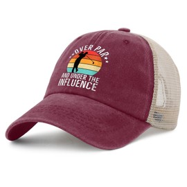Over Par and Under Influence Hat Women Cute Golf Denim Hats for Men Trucker Hat Deep Rose Caps Fashionable Unique Gifts for Bakers