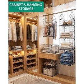 VewePata 5 Tier Closet Hanging Organizers and Storage - 3 + 2 Tier Metal Storage Shelves with 2 Hooks for Storing Clothes, Jumpers, Socks, Handbags, Suitable for Wardrobes, Kitchens and Laundry Rooms