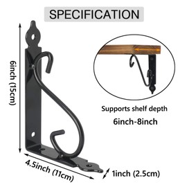 Ouvin Decorative Wall Shelf Brackets 4 Pack 6inch Heavy Duty L Corner Brace Shelf Support Floating Metal Brackets with Screws (6inch) Black