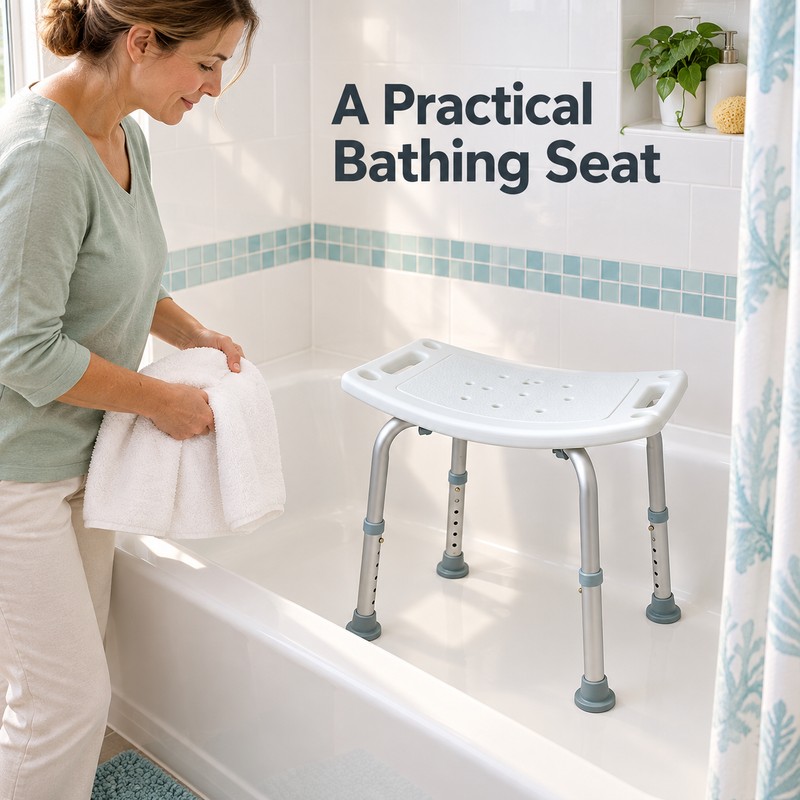 6-Height Adjustable Shower Chair Stool with Non-Slip Feet and 300