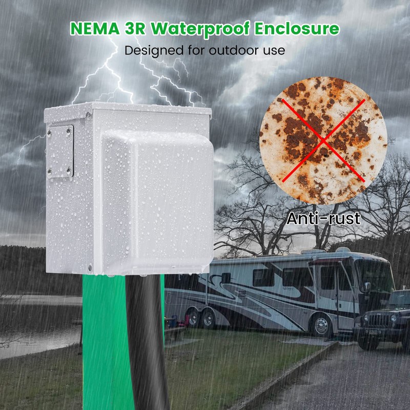 30 Amp Temporary RV Power Outlet with Breaker, Briidea Outdoor
