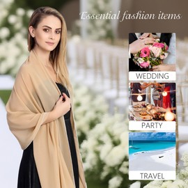 halenmou Chiffon ladies' scarves, bride bridesmaid dress shawls, formal dinner party, party and ball wraps (Silk chiffon fringed shawl(82"*28"), champagne)