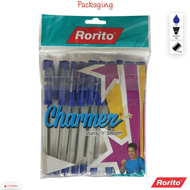 rorito 10 x Charmer BLUE 0.7mm Tip Ballpoint Pens Soft