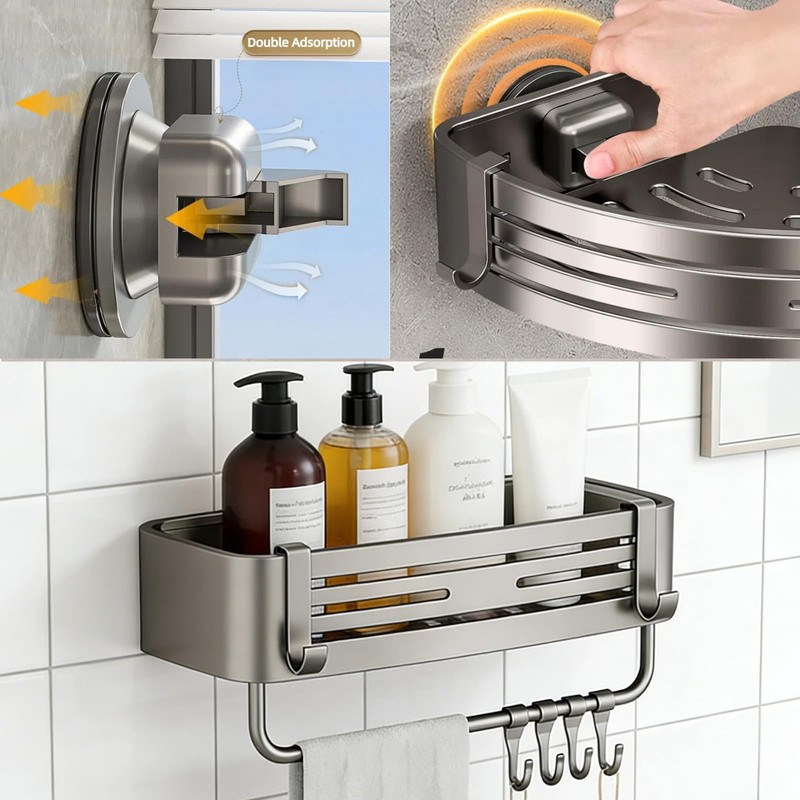 2Pcs Corner Shower Shelf Caddy Suction Cup, No Drill Hole
