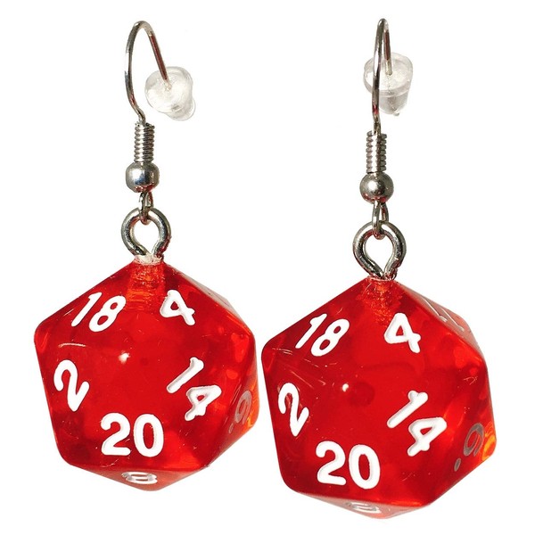 d20 Dice Earrings Translucent Red