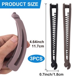 Alpinleux 3 Pcs Banana Hair Clips for Women, Large Double Combs Claw Clips, Banana Clip Hair Accessories for Long Short Thick and Thin Hair (Purple, Brown, Black)