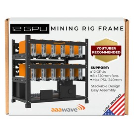 AAAwave 12GPU Mining Rig Frame - The Sluice V2 Steel Open Frame Mining Rig Case, Stackable Chassis for Crypto Coin Currency & AI Machine Learning Applications - Frame Only (Black)