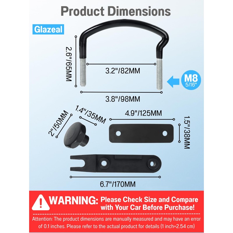 4Pack Roof Box U-Bolt Clamps, Glazeal Roof Box Rack Clamps