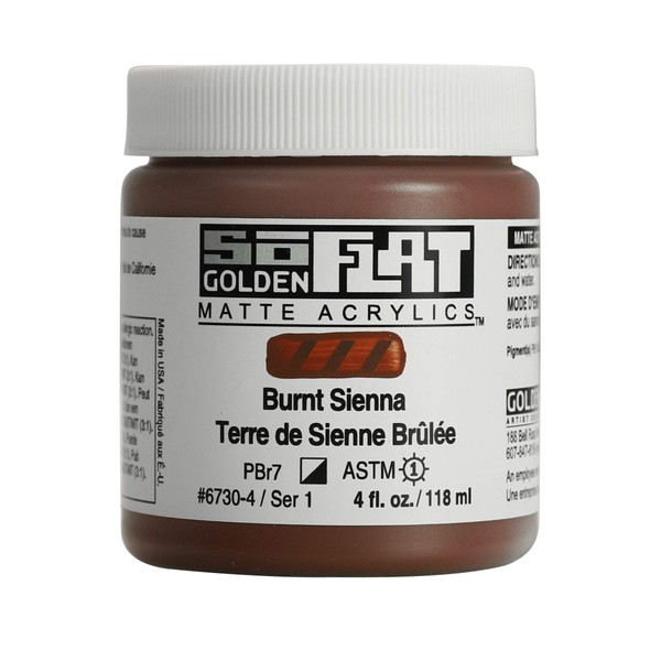 Golden SoFlat Acrylics, Burnt Sienna, 4 fl. oz./ 118ml Jar