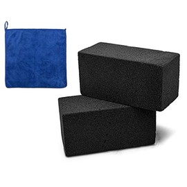 Foreverlong 2 Pack Commercial Grade Fiberglass Pumice Grill Brick for Stoves, Grates, BBQ's & Blackstone Grills Complete with Microfiber Cloth