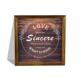 Nintydays Love Must Be Sincere Hate What is Evil Cling to What is Good Bible Verse for Bedroom Bathroom Kitchen Dining Laundry Room Nursery Sign Decor Wood Sign with Quotes Holiday Xmas Decor