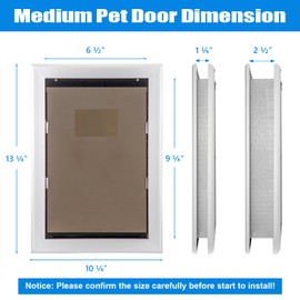 Qeelko Aluminum Pet Door, Durable Dog Door for Dog and Pets, Doggie Door with Double Automatic Closing Magnetic Flaps 8.75” x 12.5'', Suitable for Interior and Exterior Doors, Screen and Wall, Medium