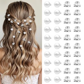 Nogeqi 40PCS Mini Rhinestone Pearl Hair Clips, Cute Tiny Sparkly Crystal Hair Pins Decorative Elegant Silver Wedding Bridal Pearl Accessories for Girls Women Daily Use, Parties, Wedding