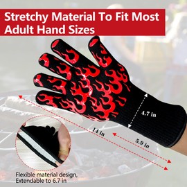 UBeesize Lengthen BBQ Gloves (Flame), 1472°F Heat Resistant Grill Gloves, 14 inch Fireproof Oven Gloves for Cooking, Non-Slip Fire Gloves for Grilling, Barbecue, Smoker, Baking, Frying