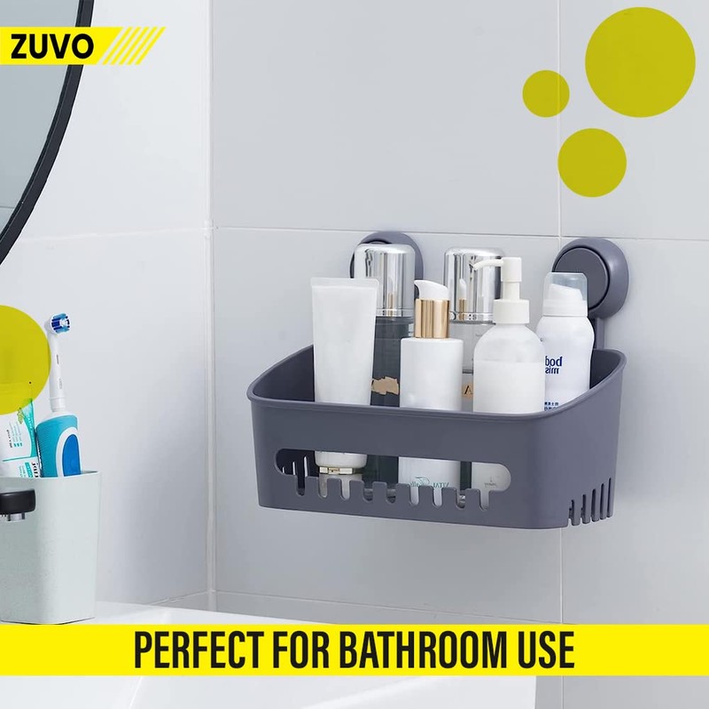 Zuvo Shower Shelf No Drilling with Suction Cups, Glue-Free Bathroom