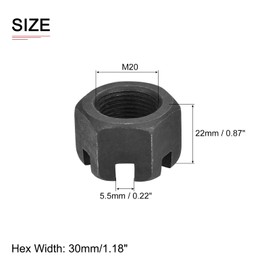 DTGN M20x1.5mm(DxP) Slotted Hex Castle Nuts - 5Pack - Good for Machinery Repairing - Carbon Steel Blackened Hexagon Nuts - Black