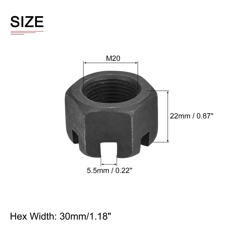 DTGN M20x1.5mm(DxP) Slotted Hex Castle Nuts - 5Pack - Good