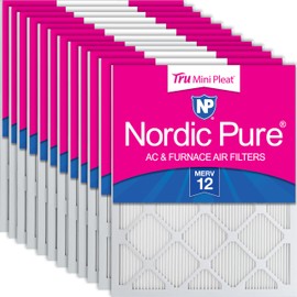 Nordic Pure 16x25x1 (15 1/2 x 24 1/2 x 3/4) Tru Mini Pleat MERV 12 AC Furnace Air Filters – 2.5X More Media for Longer-Lasting, High-Efficiency Filtration - 12 Pack