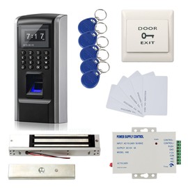 MENGQI-CONTROL Full Kits Biometric Fingerprint RFID Password Access Control Systems + 600lbs Force Electric EM Magnetic Lock +110V Power Supply+10 Cards and Key Fobs