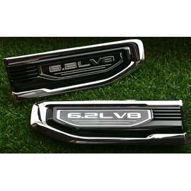 Pair New 6.2L V8 Driver Side Vent Right Left 3D Badge Emblems Replacement for 19-24 GMC Sierra 1500 GM (Chrome Black)
