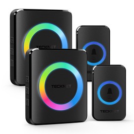 TECKNET Wireless Doorbell with 2 Receivers 2 Push Buttons, IP65 Waterproof Twin Door Bells Wireless Cordless with RGB Flash, 400M/1300ft Long Range Plug in Door Bell with 60 Chimes & 5 Volume Levels