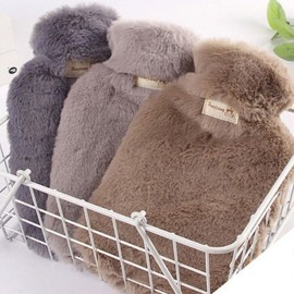 2 colors, 1 insulated water bag, fur cover, compress, heat pack, rubber hot pack, hot water pack, hand warmer Water hot pack 2000ml/gray