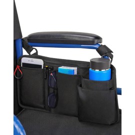LIGHTMEUP Wheelchair Side Bag with Cup Holder Oversized Zipper Pull Easy to Grip Hook & Loop Straps Easy to Install Fits Wheelchairs, Walkers, Mobility Scooters