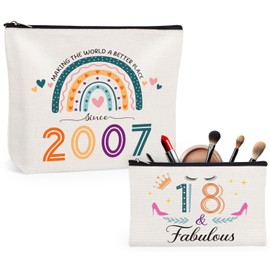 Giftota 18th Birthday Gifts for Girls, 2Pcs Rainbow Cosmetic Bags Travel Makeup Bag, Funny 2007 18th Birthday Gifts, 18 Year Old Girls Present Ideas