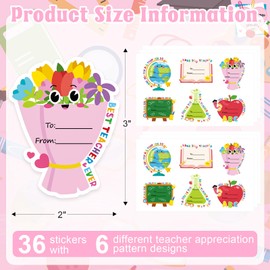 COCHIE Teacher Appreciation Stickers, 36Pcs Thank You Teacher Labels Stickers, Self-Adhesive Teachers Day Name Tags for Envelope Seals Gifts Cards Wrap Presents Boxes Decorations (Shape B)