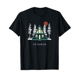 Up North A Frame Cabin Cottage Forest Sunset T-Shirt