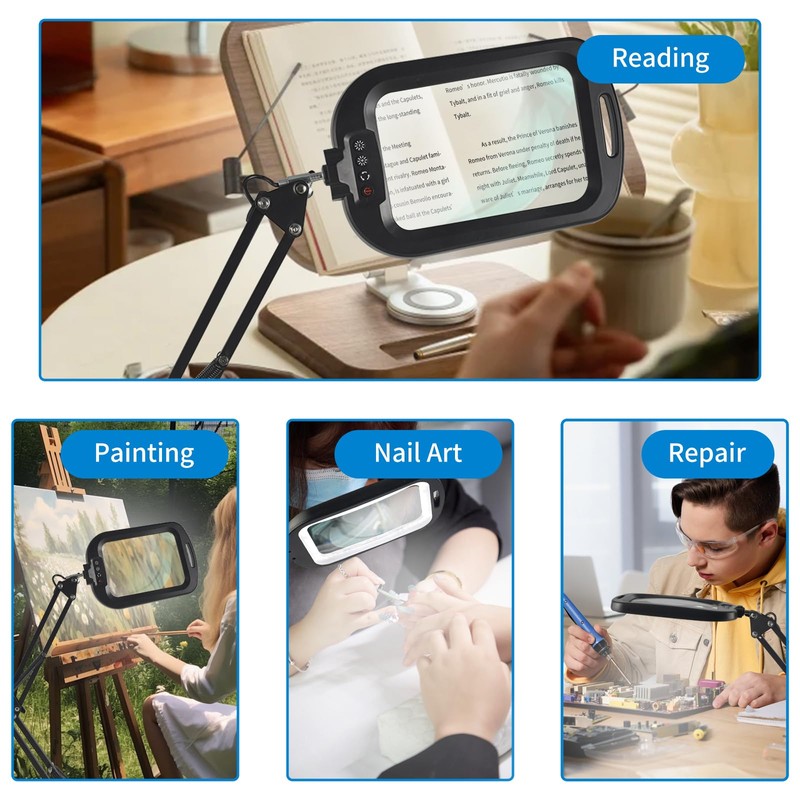 10X Rectangle Magnifying Glass with Light and Stand, 5 Color