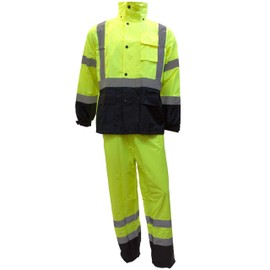 RK Safety Class 3 LM-11 Rain suit, Jacket, Pants High Visibility Reflective, Black Bottom (Small, Lime, 2 Pcs)