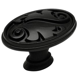 Cosmas® 4297FB Flat Black Floral Cabinet Hardware Oval Oblong Knob