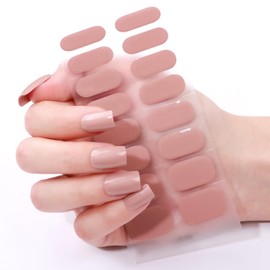 DANNEASY 16 Pieces Semi Cured Gel Nail Strips - Nude Solid Color, Gel Nail Stickers Full Nail Wraps Salon-Quality, Long Lasting, Easy to Apply with Nail File, Cuticle Stick, Prep Pads