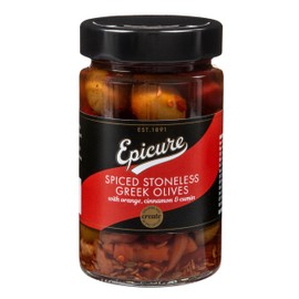 Epicure Spiced Stoneless Greek Olives, 310 g (Pack of 1)
