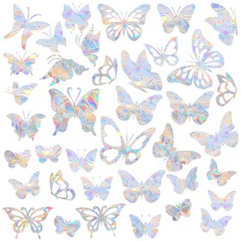 DOPENSPI 38 Stück Schmetterling Suncatcher Sticker, Fensteraufkleber Vogelschutz Prisma Fensteraufkleber Vogelschutz Fenster Regenbogen Fenster Sticker für Glasscheiben(Schmetterling)
