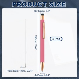 PATIKIL Ballpoint Pen with Stylus Tip, 3Pcs 2 in 1 Metal Black Ink 1.0mm Medium Point Stylus Pen for Touch Screens Office Desk, Dark Pink